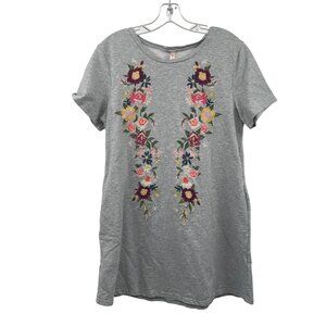 Jardin by Macris Womens Mini T-Shirt Dress Embroided Floral Gray/Multi Small
